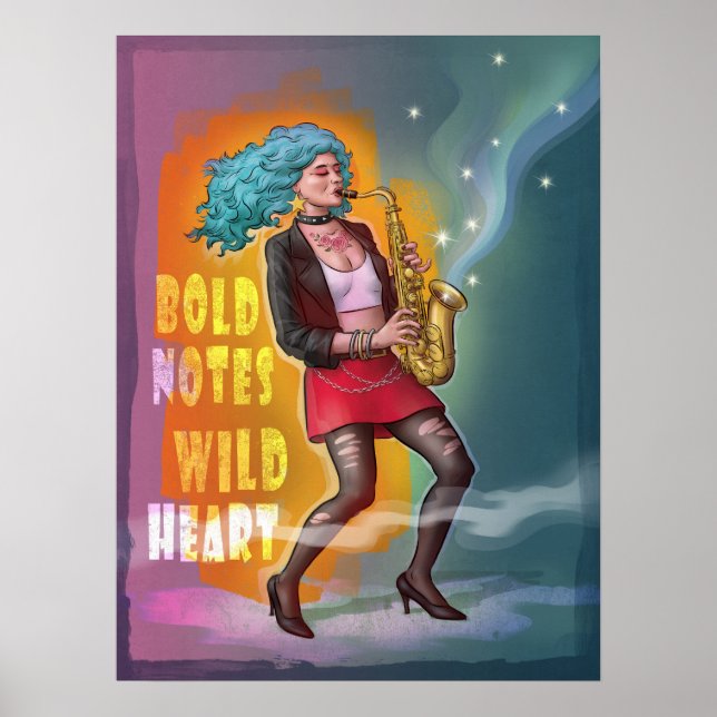 Saxophone Girl - Bold Notes, Vild Heart Poster (Framsidan)