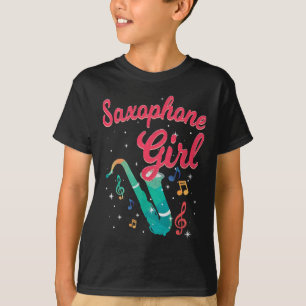 Saxophone Girl Musical Cont Treble Clef Notes S T Shirt