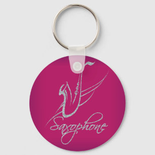 Saxophone Glitter Silver och Rosa Nyckelring