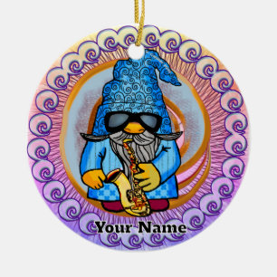 Saxophone gnome julgransprydnad keramik