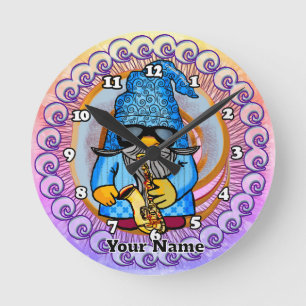 Saxophone gnome rund klocka