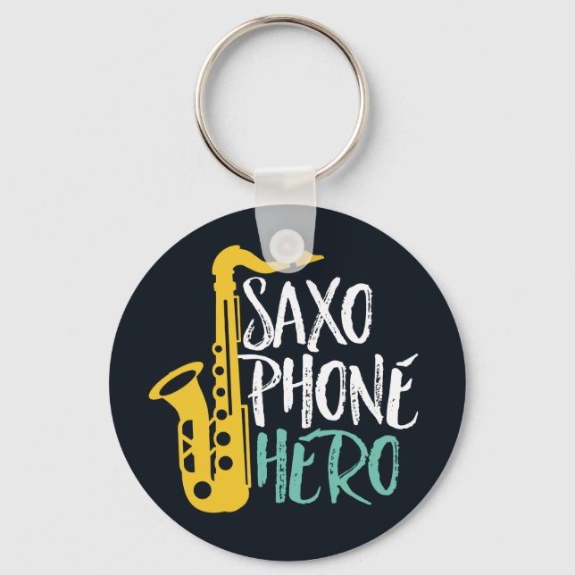 Saxophone Hero Funny Sax Player Jazz Music Puns Nyckelring (Framsida)