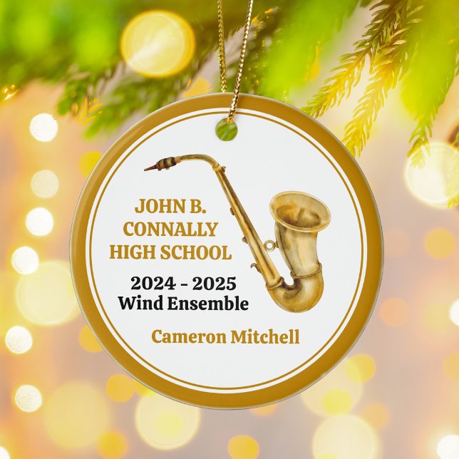 Saxophone High School Band Custom Gold Christmas Julgransprydnad Keramik (Skapare uppladdad)