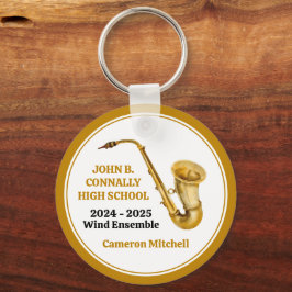 Saxophone High School Band Gold Personalized Nyckelring