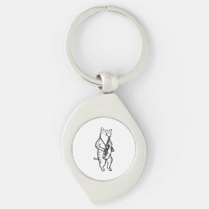 Saxophone Instrument Music Jazz Cat Golf Bollar Swirl Silverfärgad Nyckelring
