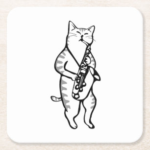 Saxophone Instrument Music Jazz Cat Mouse Pad Underlägg Papper Kvadrat