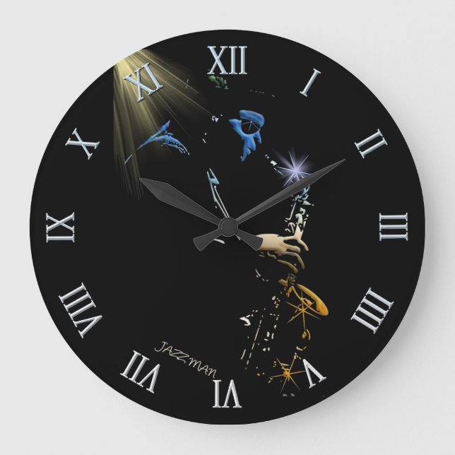 Saxophone Jazz Player Art Design Stor Klocka (Framsida)