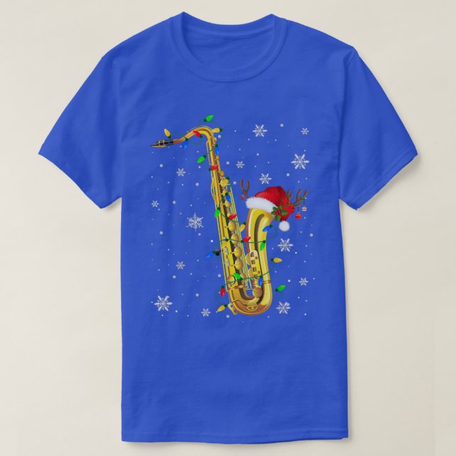 Saxophone jul Funny Music Älskare Julafton Ljus T Shirt (Design framsida)