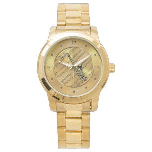 Saxophone ~ Lakan Music ~ Guld Background ~ Unik Armbandsur