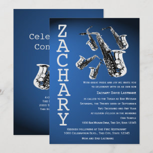 Saxophone Mania Music Blue Pub Mitzvah Inbjudningar