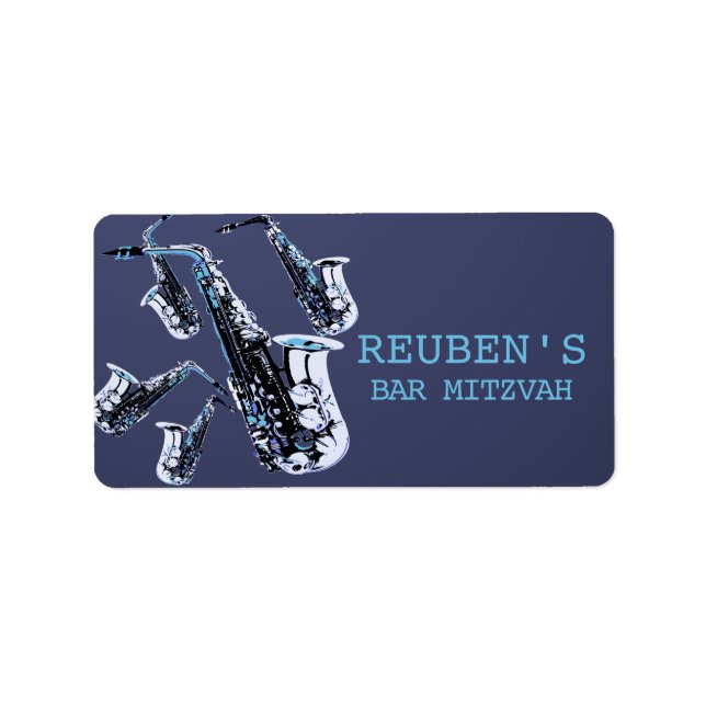 Saxophone Mania Pub Mitzvah Adressetikett (Framsidan)
