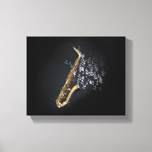 Saxophone med musik noter som kommer ut ur klockan canvastryck