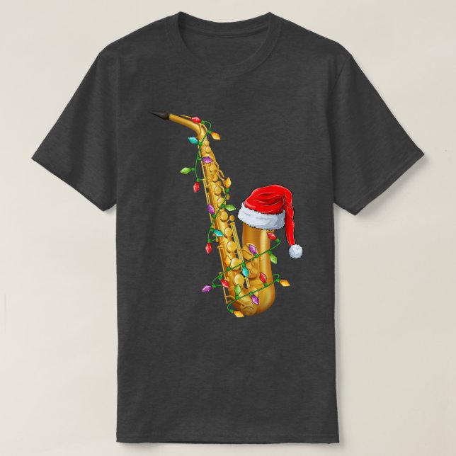 Saxophone Music Älskare Julafton Santa Hat Saxopho T Shirt (Design framsida)