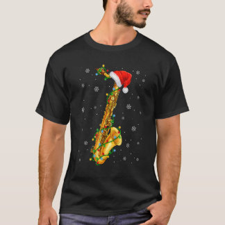 Saxophone Music Julafton Ljus Santa Hat Christma T Shirt