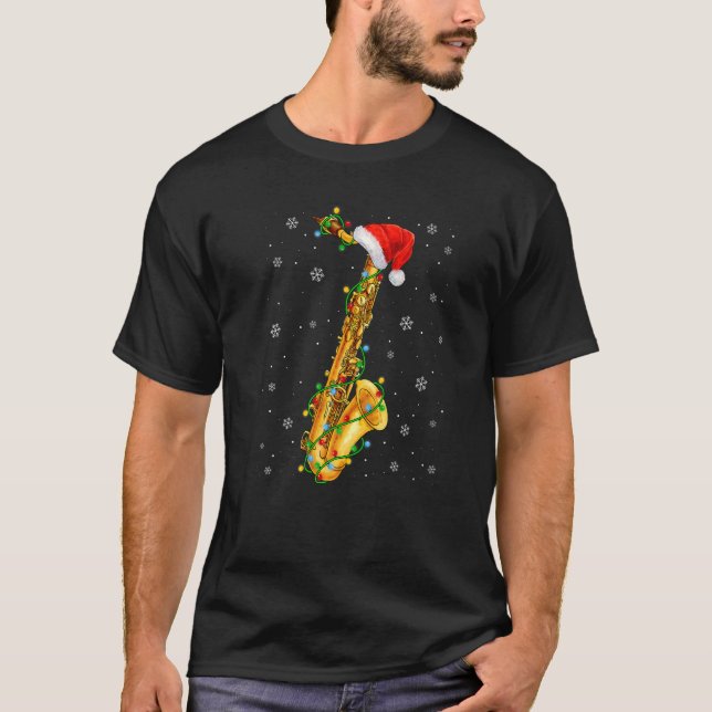 Saxophone Music Julafton Ljus Santa Hat jul T Shirt (Framsida)