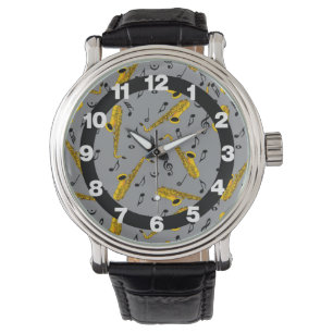 Saxophone Music Note Mönster Armbandsur