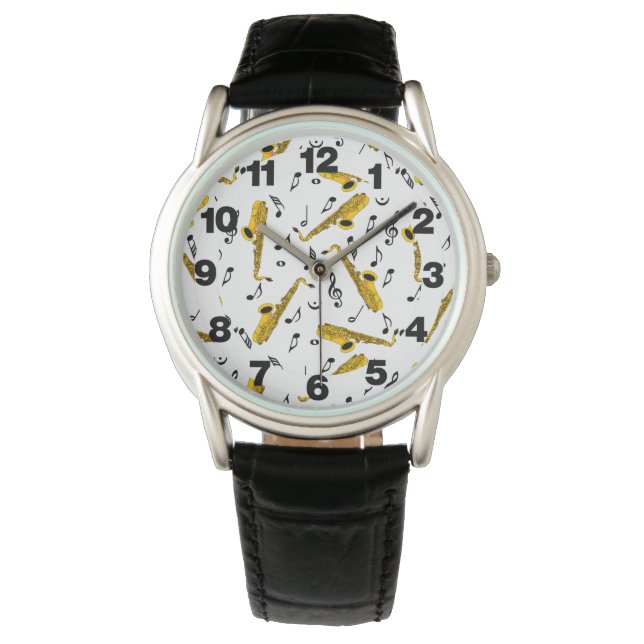 Saxophone Music Note Mönster Armbandsur (Framsida)