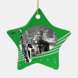 Saxophone Music Photo Grönt Julgransprydnad Keramik