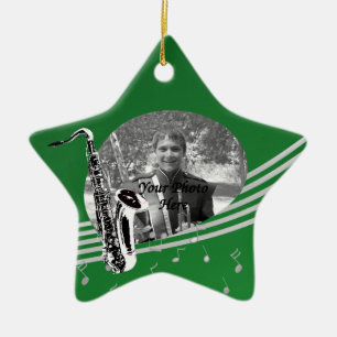 Saxophone Music Photo Grönt Julgransprydnad Keramik