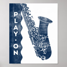 Saxophone Music Poster Blue White Play vid utskrif