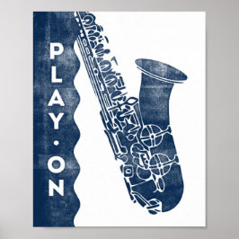 Saxophone Music Poster Blue White Play vid utskrif
