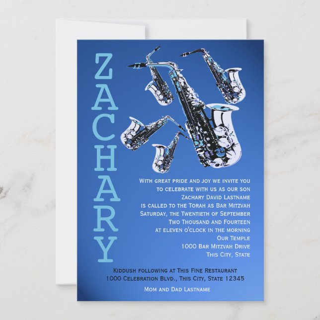 Saxophone Music Pub Mitzvah Inbjudningar (Framsida)