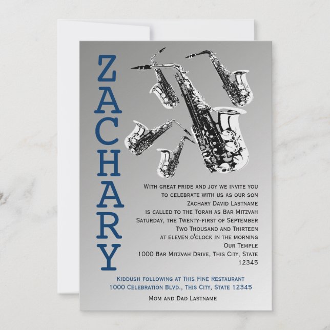 Saxophone Music Pub Mitzvah Inbjudningar (Framsida)
