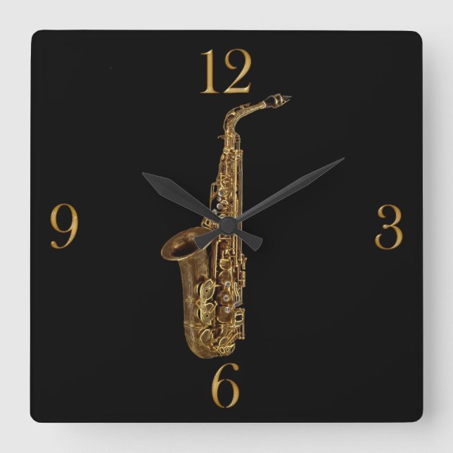 Saxophone Music Thated Wall Clock Fyrkantig Klocka (Framsida)