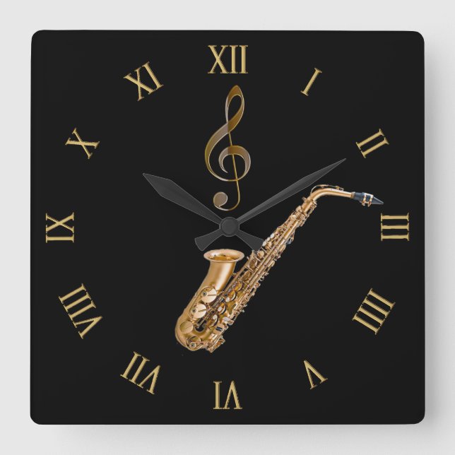 Saxophone Music-Theckes Musician's Gift Fyrkantig Klocka (Framsida)