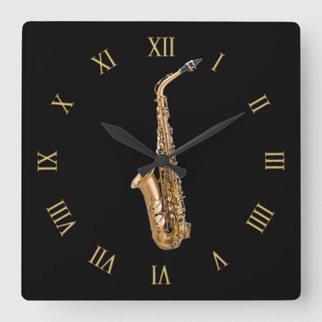 Saxophone Music-Theckes Musician's Gift Fyrkantig Klocka (Framsida)