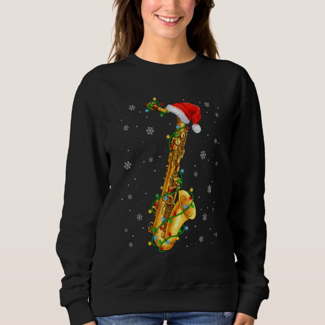 Saxophone Music   Xmas Lights   Santa Hat Christma T Shirt (Framsida)