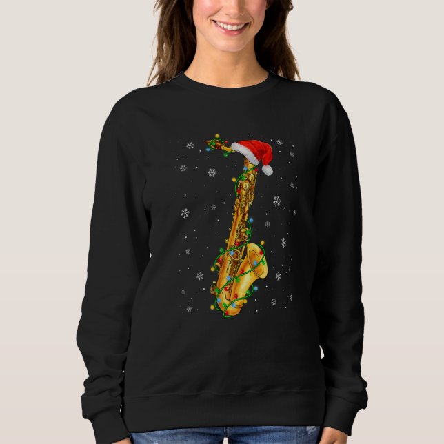 Saxophone Music  Xmas Lights  Santa Hat Christmas T Shirt (Framsida)