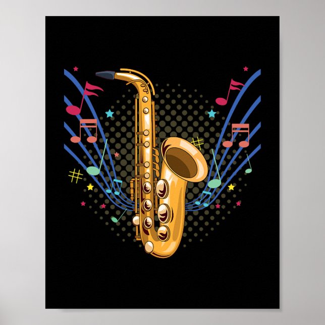 Saxophone Musical Instrument Drums Bass Pianist Tr Poster (Framsidan)