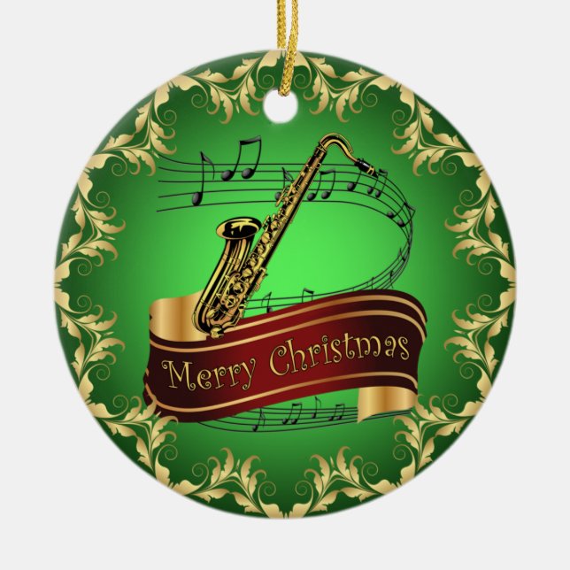 Saxophone ~ Musical Rulla ~ God jul ~ * ~ Julgransprydnad Keramik (Framsidan)