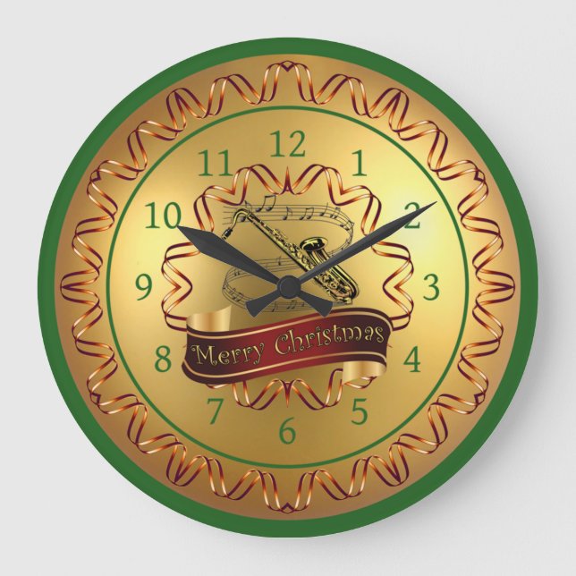 Saxophone ~ Musical Rulla ~ "God jul" Stor Klocka (Framsida)