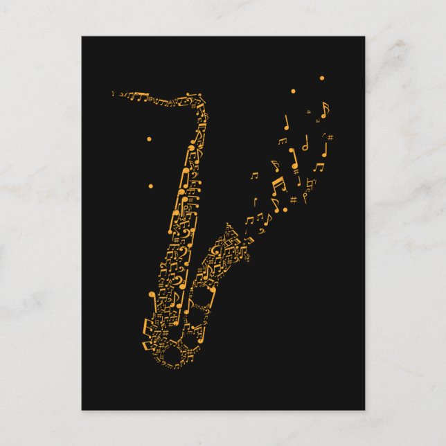 Saxophone Musik noter Instrument saxophonist Vykort (Framsida)