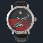 Saxophone Personlig Monogram Gift Watch Armbandsur<br><div class="desc">Om du vill anpassa/anpassa med mottagarens initialer/namn väljer du idealiskt teckensnitt, teckensnitt färg eller tar bort det om det inte behövs. Finns i många olika stilar och färg.</div>