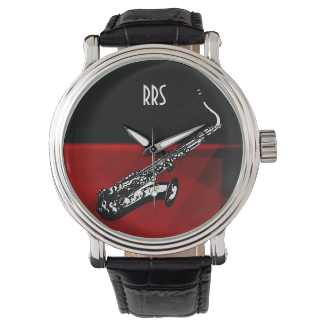 Saxophone Personlig Monogram Gift Watch Armbandsur (Framsida)