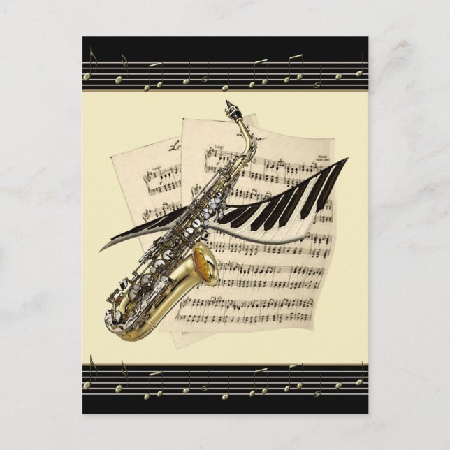 Saxophone & Piano Music Postcard Vykort (Framsida)
