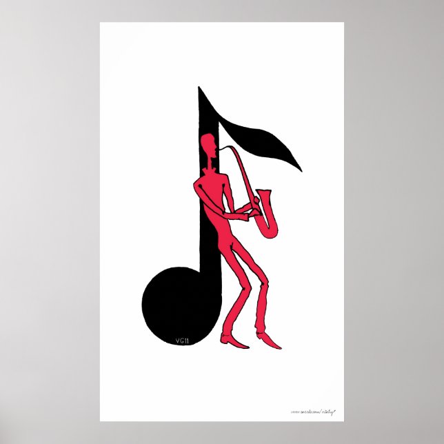 Saxophone play man penna bläck teckning poster (Framsidan)