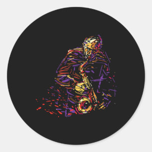 Saxophone Player Abstrakt Art Jazz Music Älskare F Runt Klistermärke