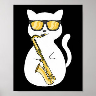 Saxophone Player Cat Lover Saxophonist Måne Jazz M Poster