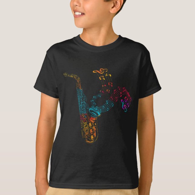 Saxophone Player Gift Musik noter Saxophone T Shirt (Framsida)