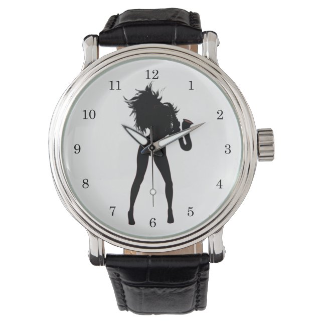 Saxophone Player Girl Jazz Music Watch Gift Armbandsur (Framsida)
