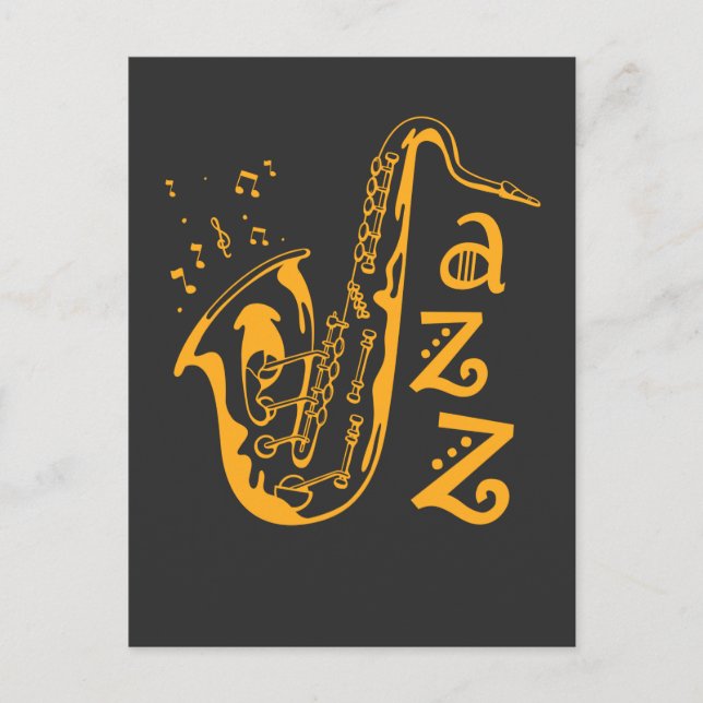 Saxophone Player Jazz Music Älskare Musik noter Vykort (Framsida)