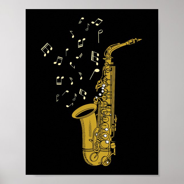 Saxophone Player Jazz Musik noter Saxophonist Saxo Poster (Framsidan)