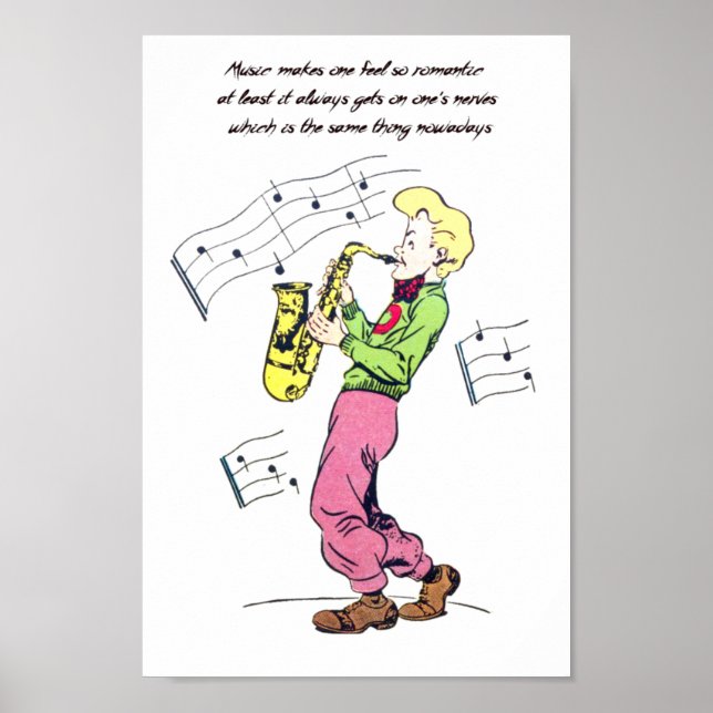 Saxophone Player Music Citates tecknad bok art Poster (Framsidan)