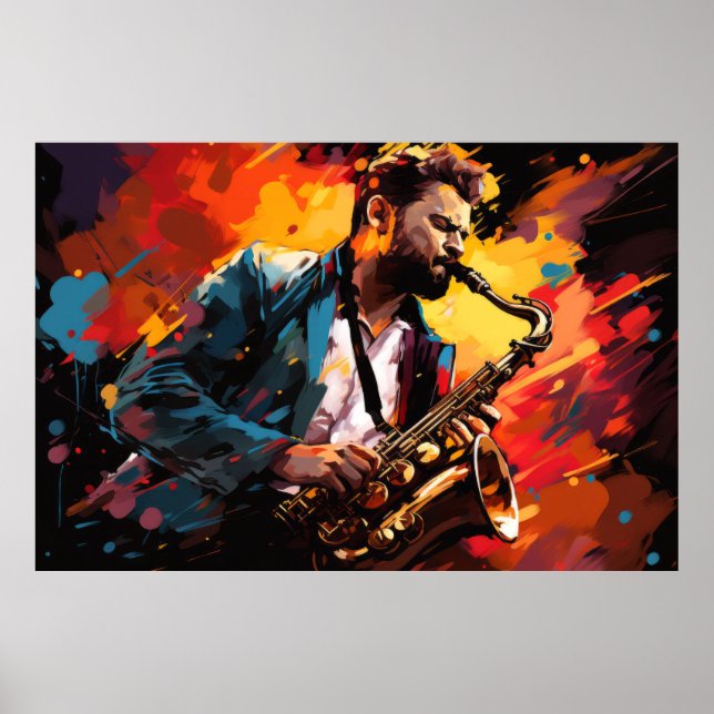 Saxophone Player Music Painting Abstrakt Art Decor Poster (Framsidan)