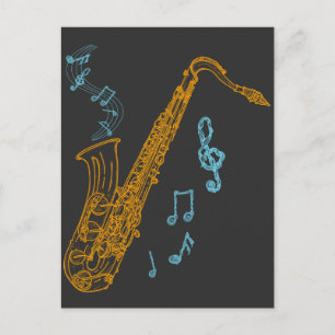 Saxophone Player Musician Jazz Music Art Vykort
