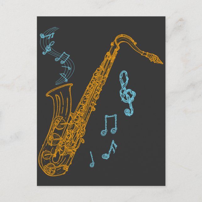 Saxophone Player Musician Jazz Music Art Vykort (Framsida)